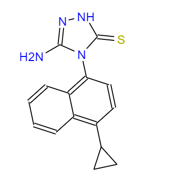 CAS： 878671-96-6，中(zhōng)文(wén)名(míng)称： 5-氨基-4-（4-环丙基-1-萘）-2,4-二氢-3H-1,2,4-噻唑-3-硫醇