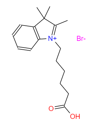 CAS： 171429-43-9，中(zhōng)文(wén)名(míng)称： 6-(2,3,3-三甲基吲哚-1-鎓-2-基)己酸溴化物(wù)