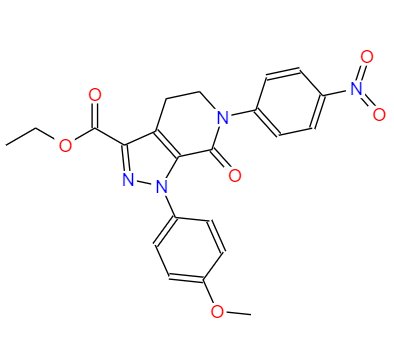 CAS： 536759-91-8，中(zhōng)文(wén)名(míng)称： 4,5,6,7-四氢-1-(4-甲氧基苯基)-6-(4-硝基苯基)-7-氧代-1H-吡唑并[3,4-C]吡啶-3-羧酸乙酯