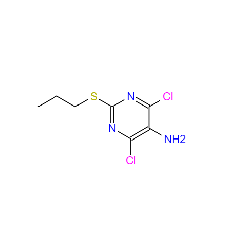 CAS： 145783-15-9，中(zhōng)文(wén)名(míng)称： 4,6-二氯 -2-(丙硫基)-5-氨基嘧啶 英文(wén)名(míng)称：4,6-dichloro-2-propylthiopyrimidine-5-amine