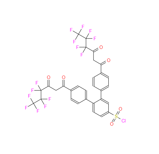 CAS： 200862-70-0，中(zhōng)文(wén)名(míng)称： 4,4''-双(4,4,5,5,6,6,6-七氟-1,3-二氧己基)-邻三联苯-4-磺酰氯