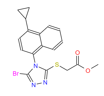 CAS：878671-99-9，中(zhōng)文(wén)名(míng)称：2-[[5-溴-4-(4-环丙基萘-1-基)-4H-1,2,4-三唑-3-基]硫基]乙酸甲酯